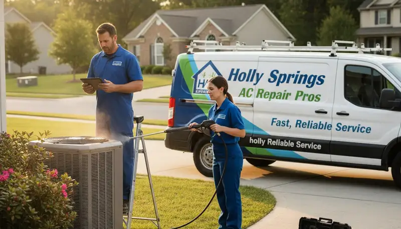 Professional AC repair technician servicing cooling unit in Raleigh NC home