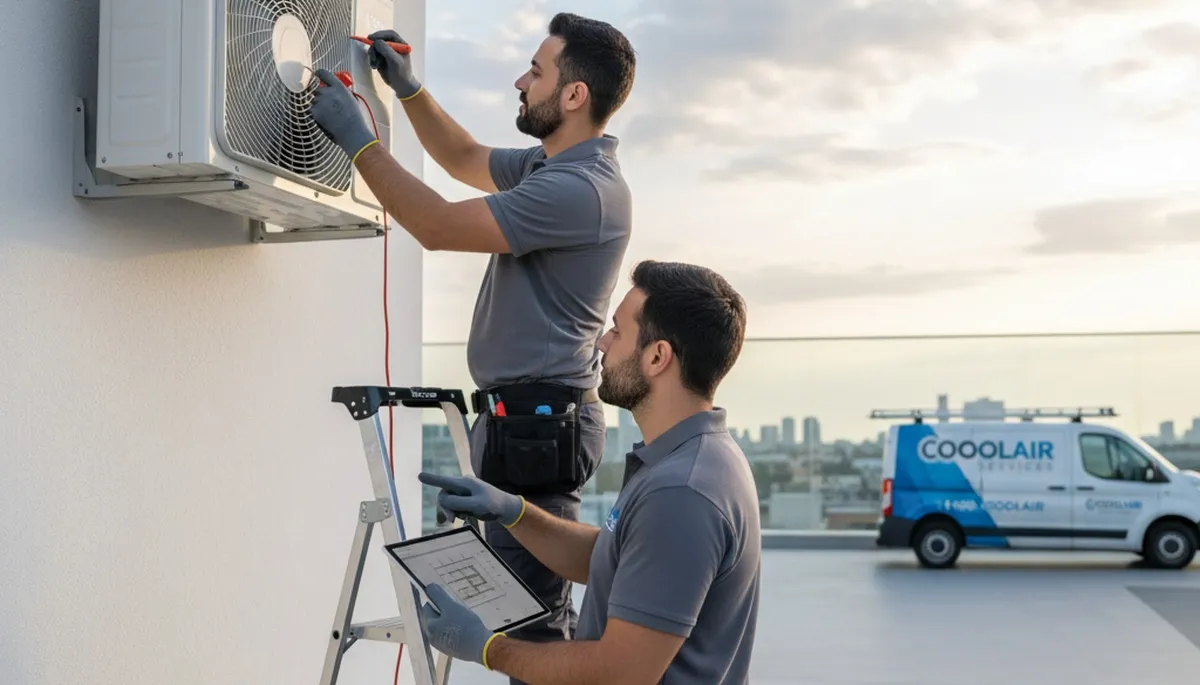 Technician performing AC repair service in Raleigh NC home for Five Star Cooling