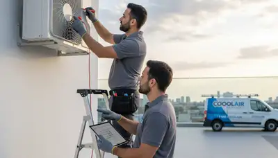 Technician performing AC repair service in Raleigh NC home for Five Star Cooling