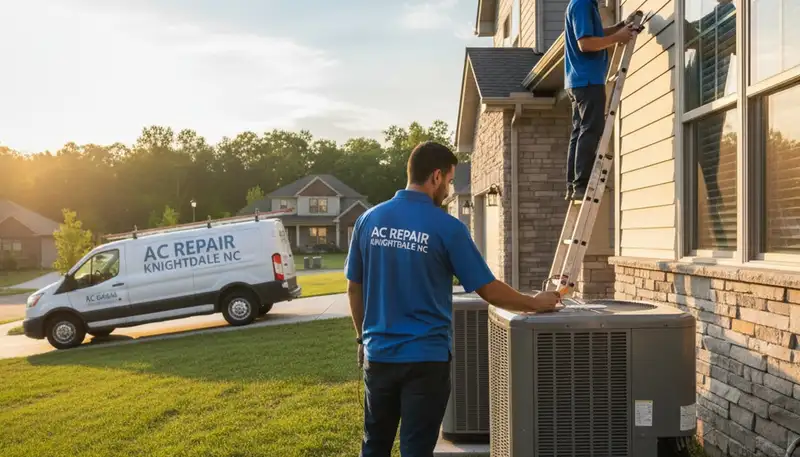 Professional AC repair technician servicing air conditioner unit in Raleigh NC