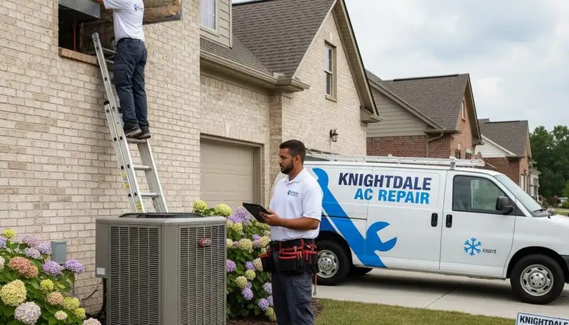 HVAC technician performing AC repair service in Raleigh NC home