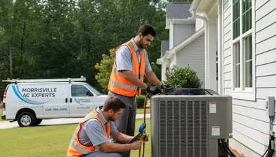 Professional AC repair technician servicing air conditioner unit in Raleigh, NC