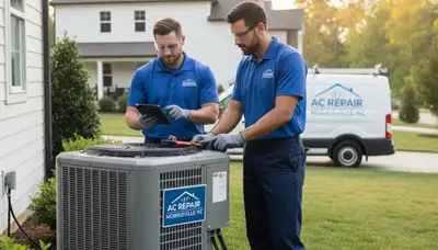 Professional HVAC technician performing AC repair service in Raleigh NC home