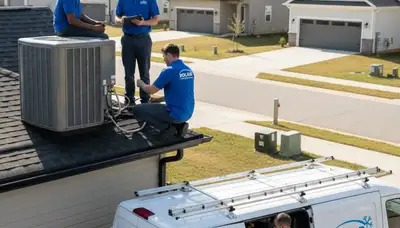 Professional AC repair technician servicing air conditioner unit in Raleigh, NC