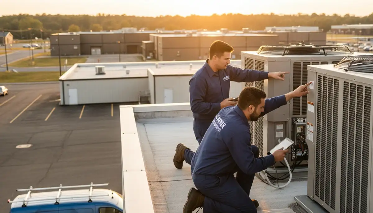 Professional AC repair technician servicing air conditioner in Raleigh NC home