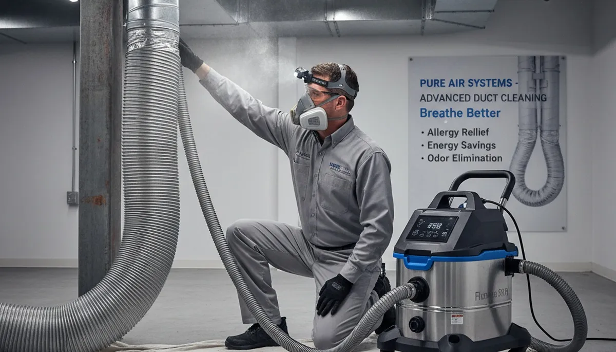 Technician cleaning air ducts for HVAC system in Raleigh, NC home for better indoor air quality