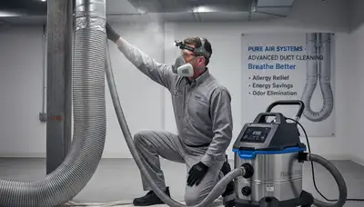 Technician cleaning air ducts for HVAC system in Raleigh, NC home for better indoor air quality