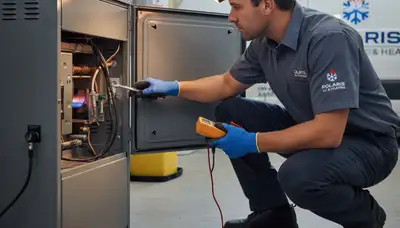 Technician performing heating repair on furnace in Raleigh NC by Five Star Cooling